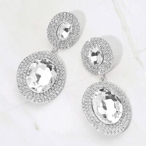 Teardrop Glass Rhinestone Paved Evening Statement Earrings